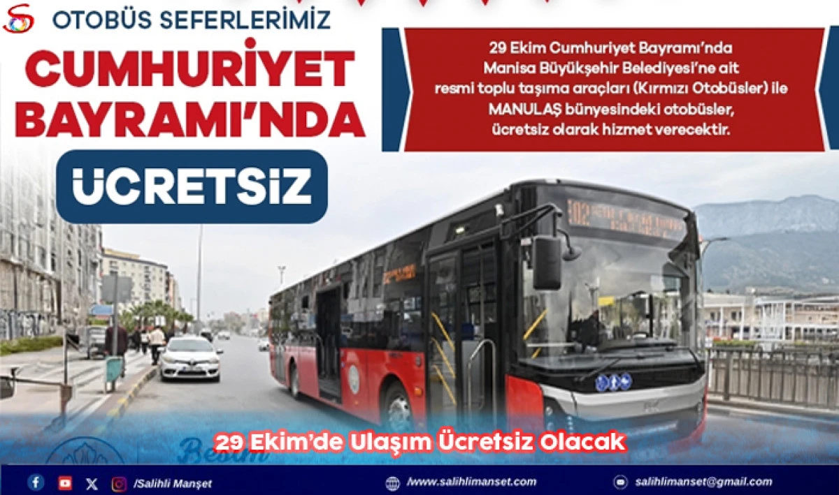 29 Ekim’de Ulaşım Ücretsiz Olacak