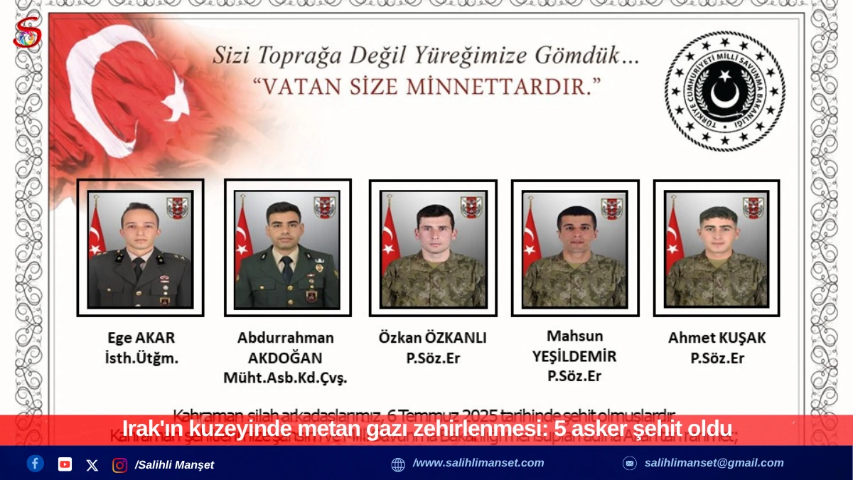 Irak'ın kuzeyinde metan gazı zehirlenmesi: 5 asker şehit oldu