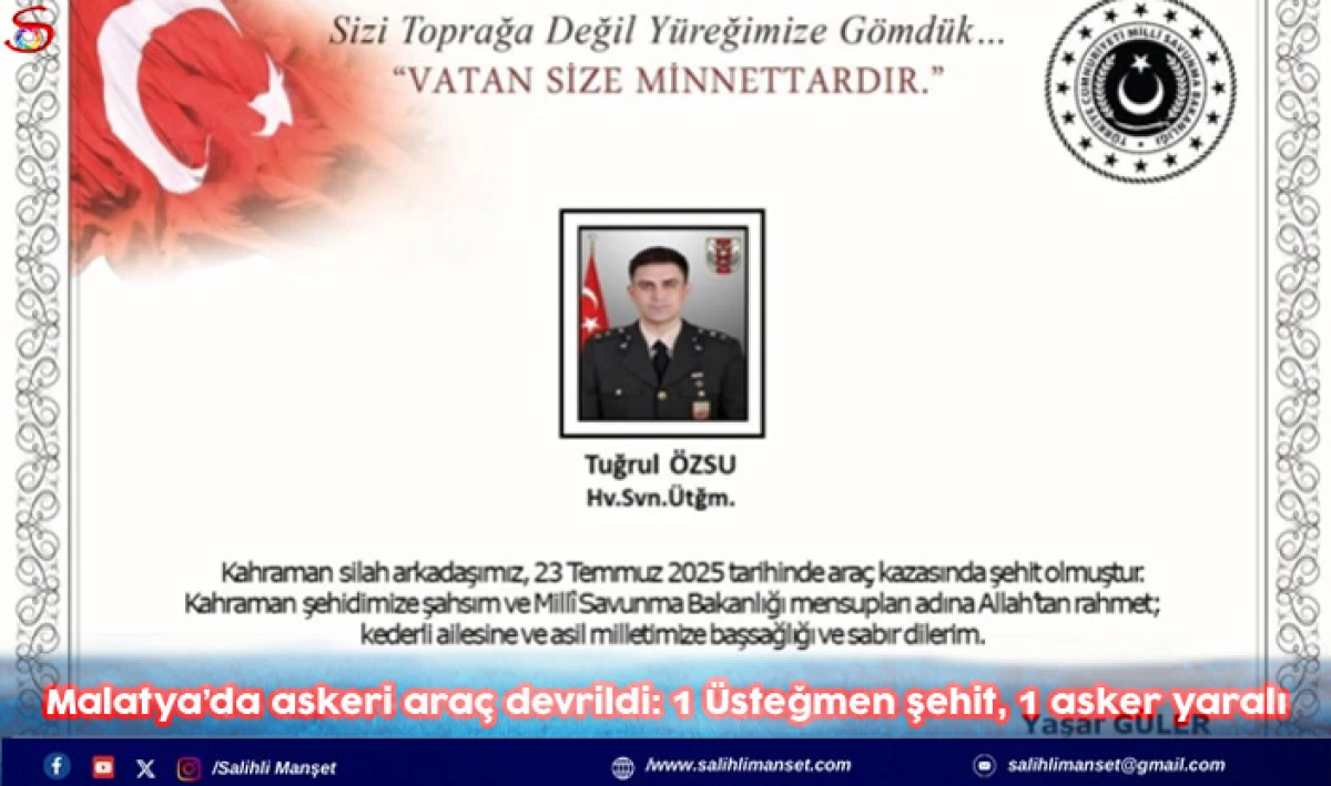 Malatya’da askeri araç devrildi: 1 Üsteğmen şehit, 1 asker yaralı