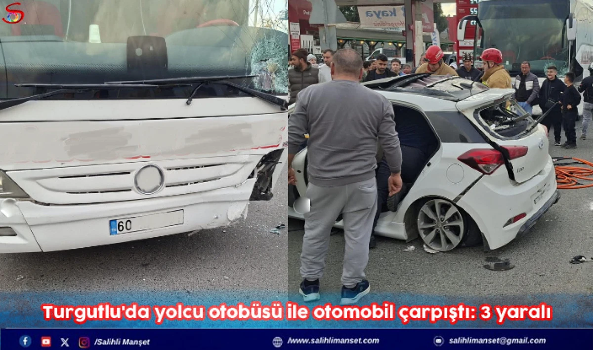 Turgutlu'da yolcu otob&uuml;s&uuml; ile otomobil &ccedil;arpıştı: 3 yaralı